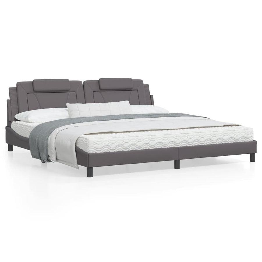 Bedframe Met Led-Verlichting Kunstleer Grijs 200X200 Cm