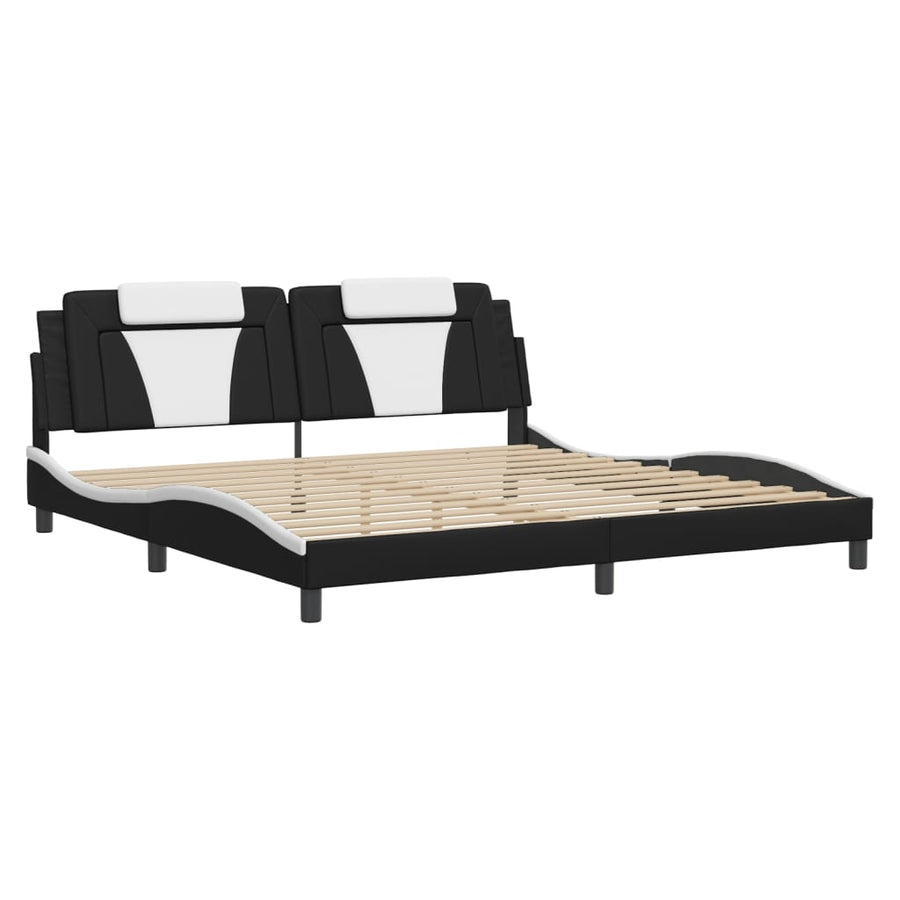 Bedframe Met Led-Verlichting Kunstleer 200 x 200 cm Zwart en wit