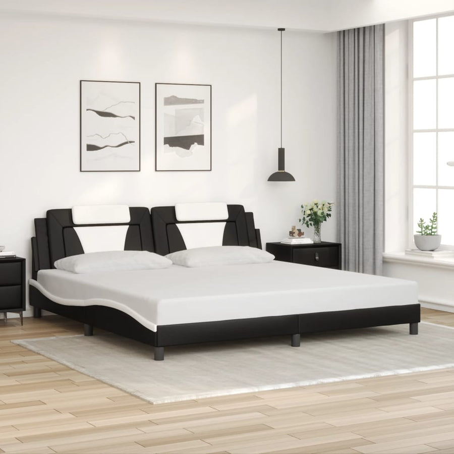 Bedframe Met Led-Verlichting Kunstleer 200 x 200 cm Zwart en wit