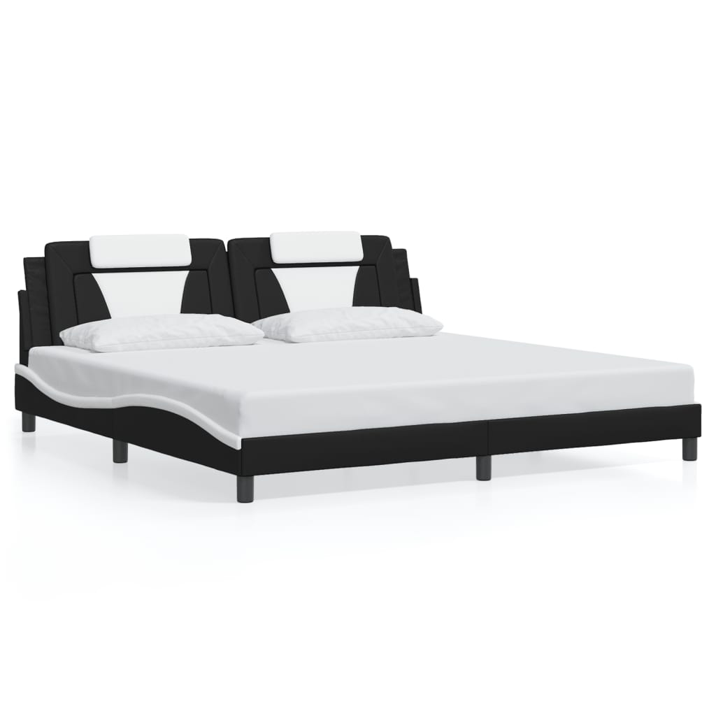 Bedframe Met Led-Verlichting Kunstleer 200 x 200 cm Zwart en wit
