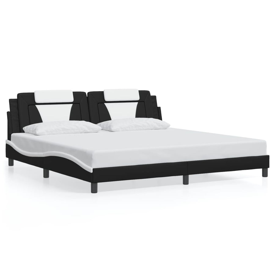 Bedframe Met Led-Verlichting Kunstleer 200 x 200 cm Zwart en wit