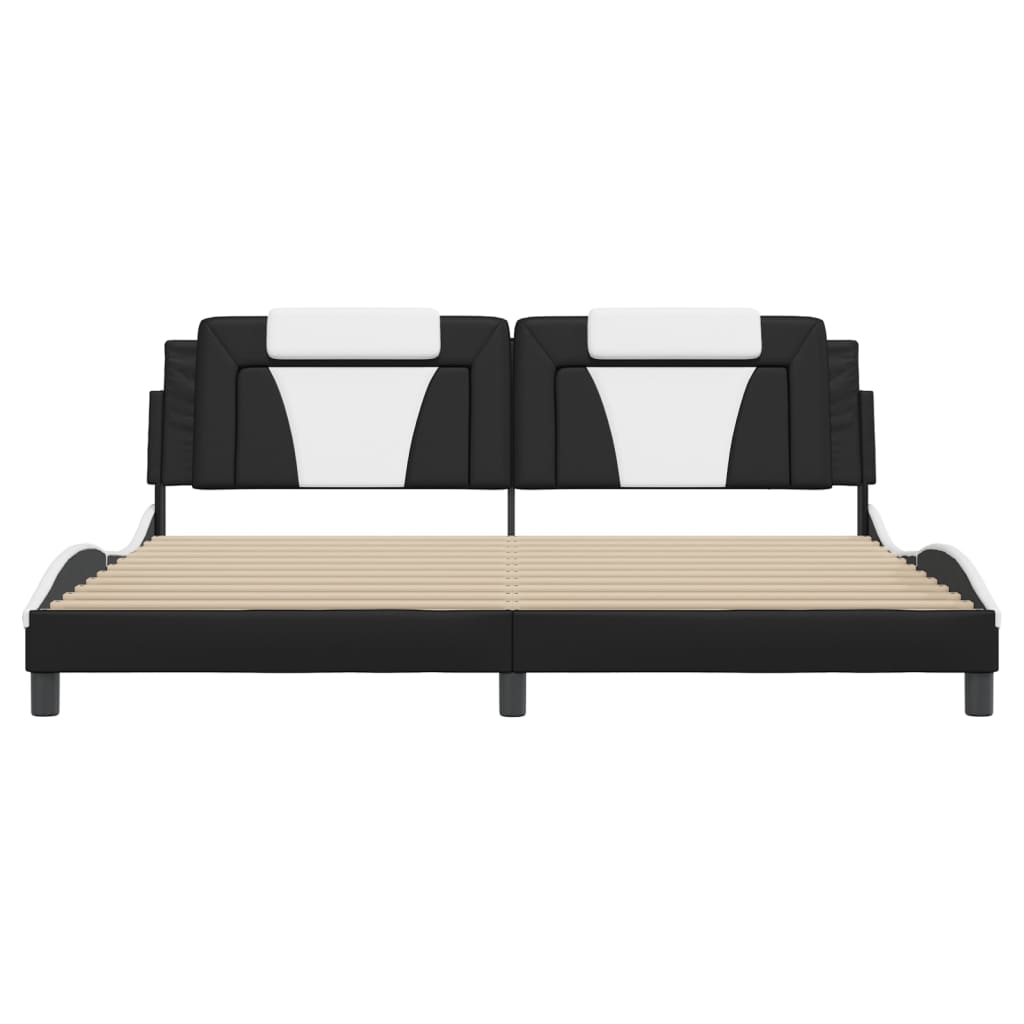 Bedframe Met Led-Verlichting Kunstleer 200 x 200 cm Zwart en wit
