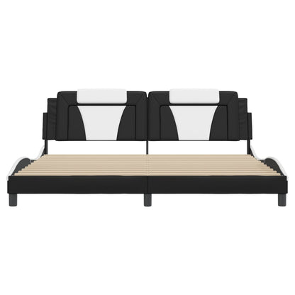 Bedframe Met Led-Verlichting Kunstleer 200 x 200 cm Zwart en wit