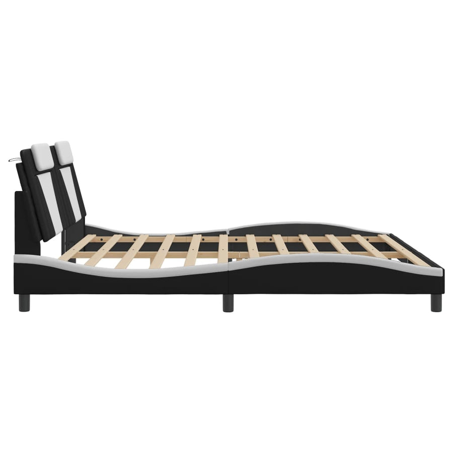 Bedframe Met Led-Verlichting Kunstleer 200 x 200 cm Zwart en wit