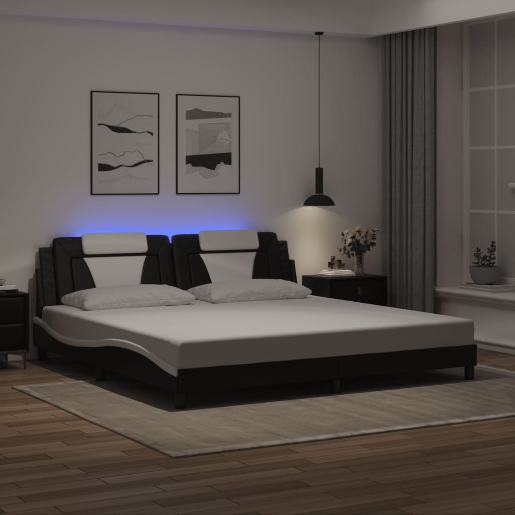 Bedframe Met Led-Verlichting Kunstleer 200 x 200 cm Zwart en wit