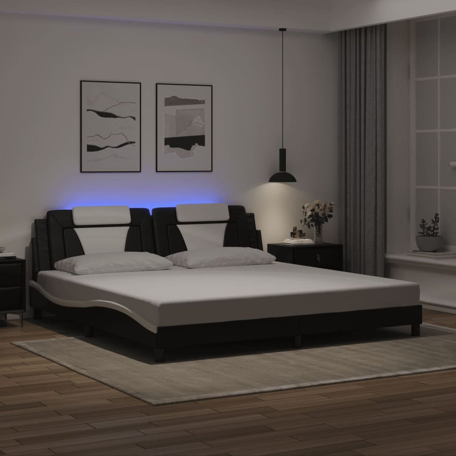 Bedframe Met Led-Verlichting Kunstleer 200 x 200 cm Zwart en wit