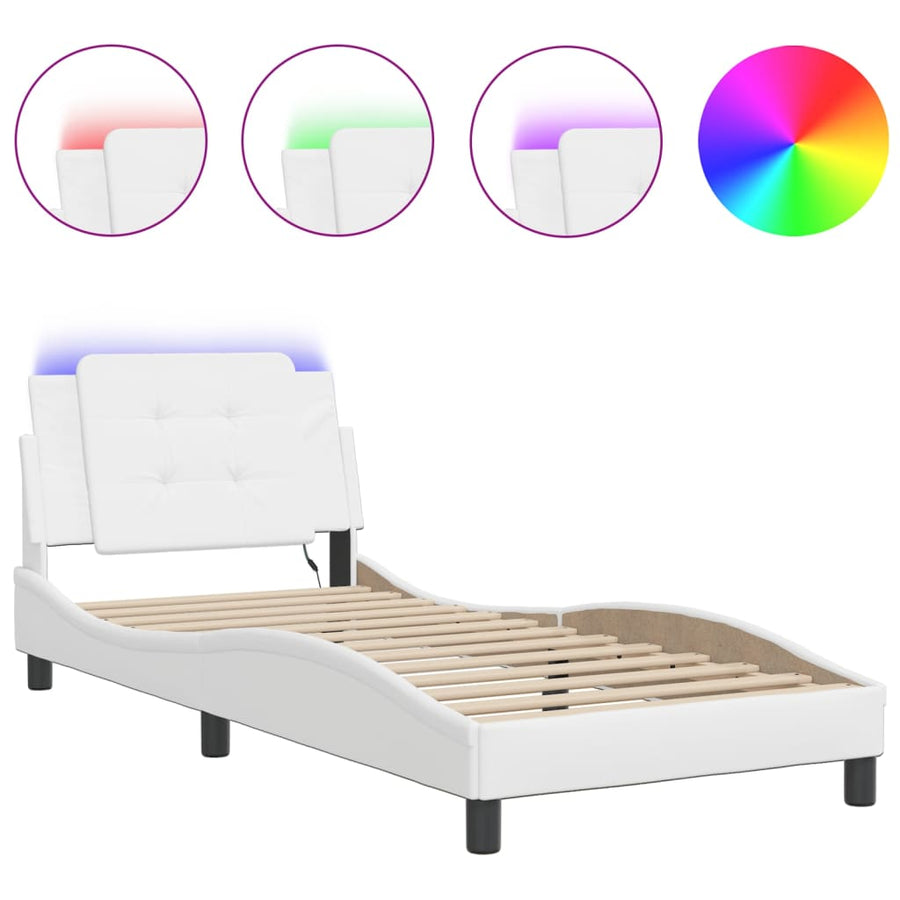 Bedframe met LED-verlichting kunstleer wit 80x200 cm