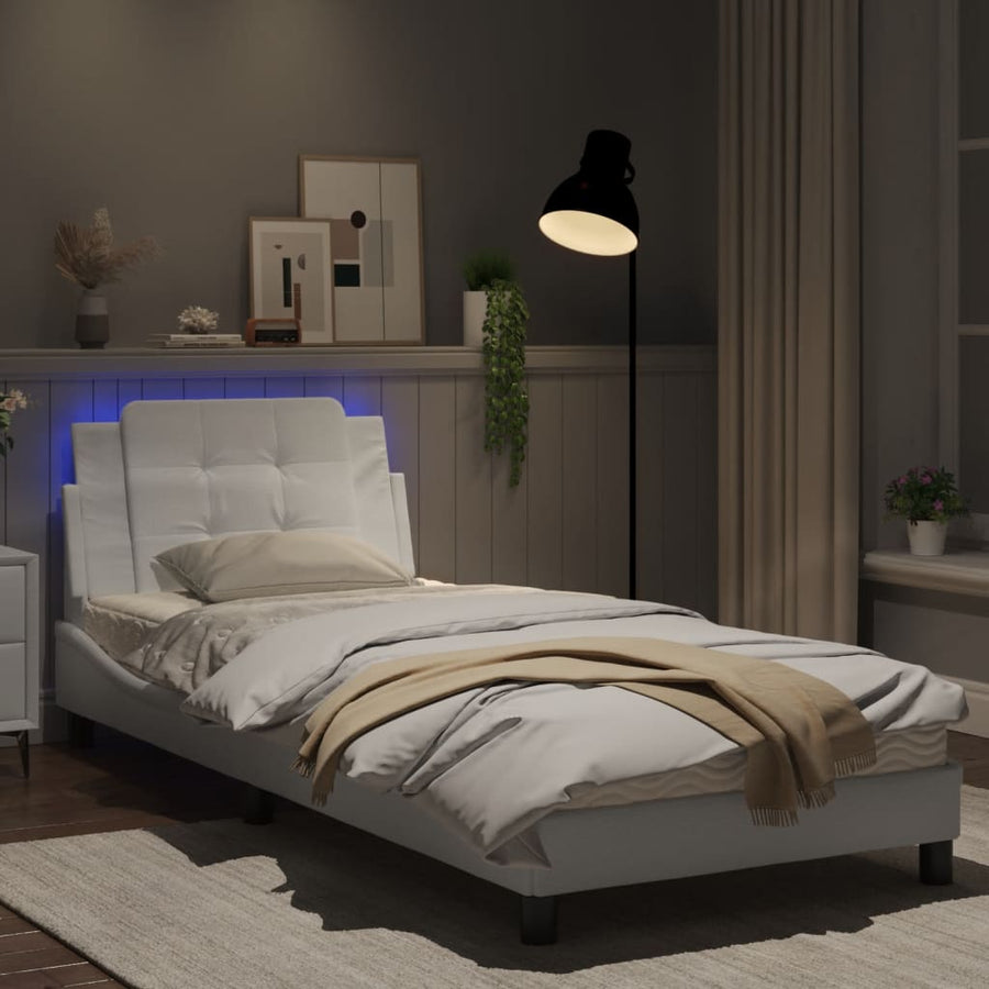 Bedframe met LED-verlichting kunstleer wit 80x200 cm