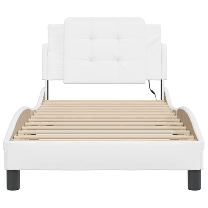 Bedframe met LED-verlichting kunstleer wit 80x200 cm