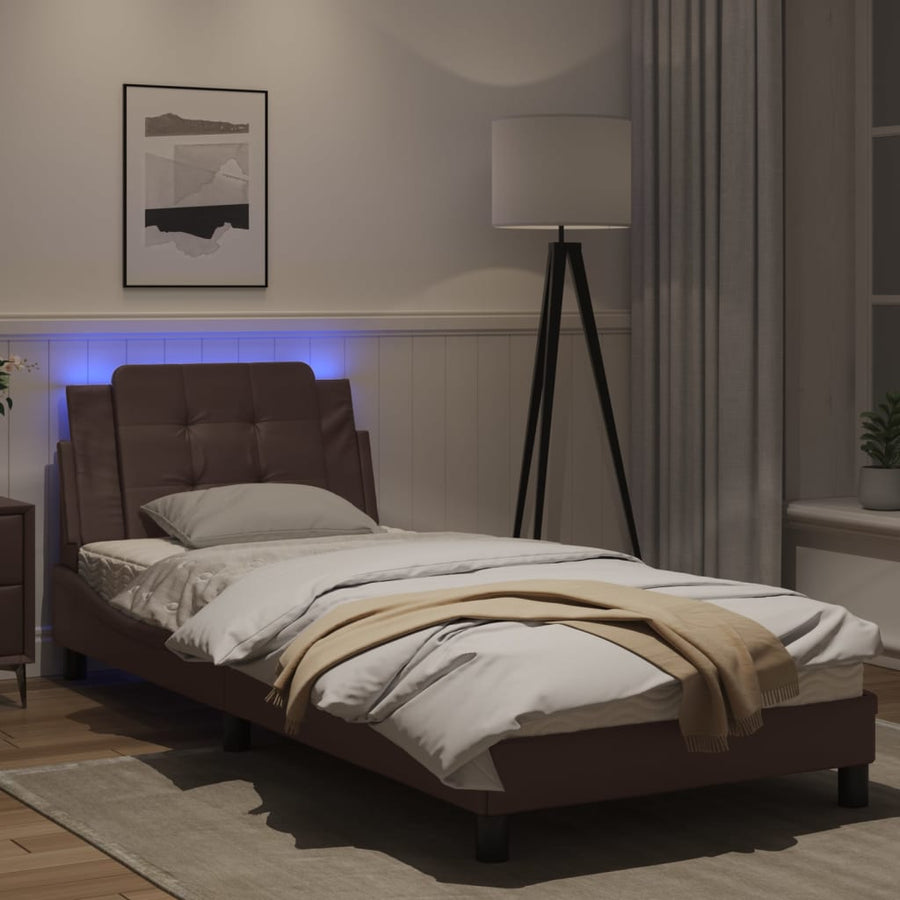 Bedframe met LED-verlichting kunstleer bruin 80x200 cm