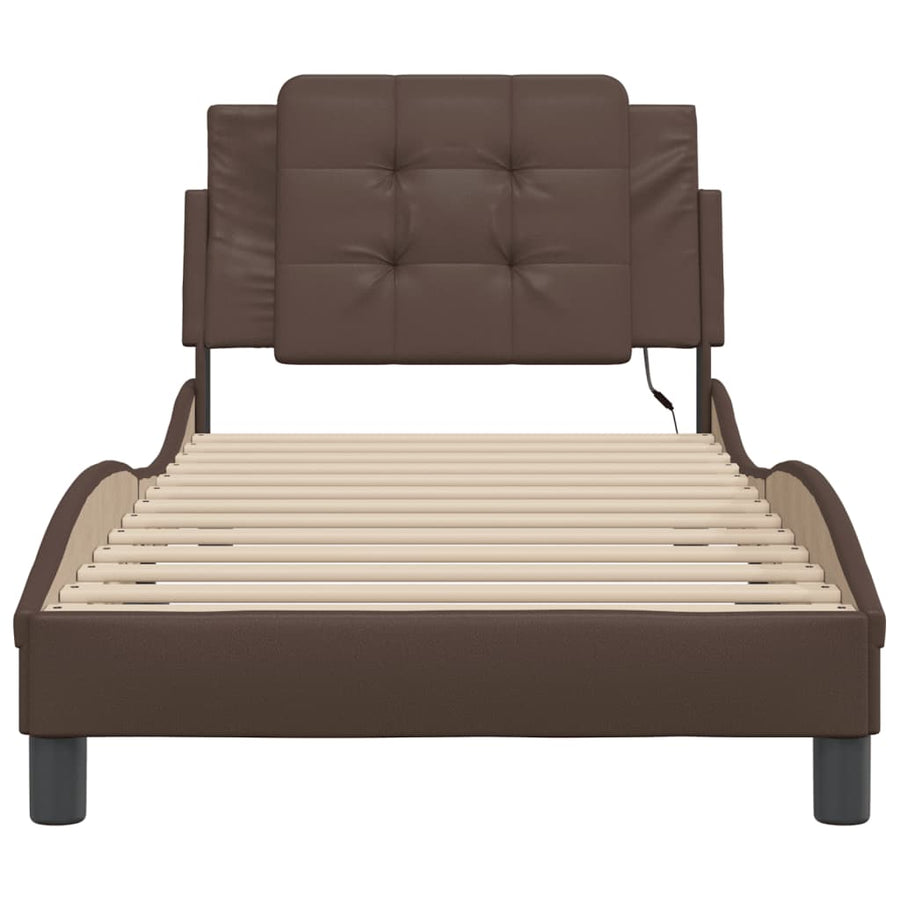 Bedframe met LED-verlichting kunstleer bruin 80x200 cm
