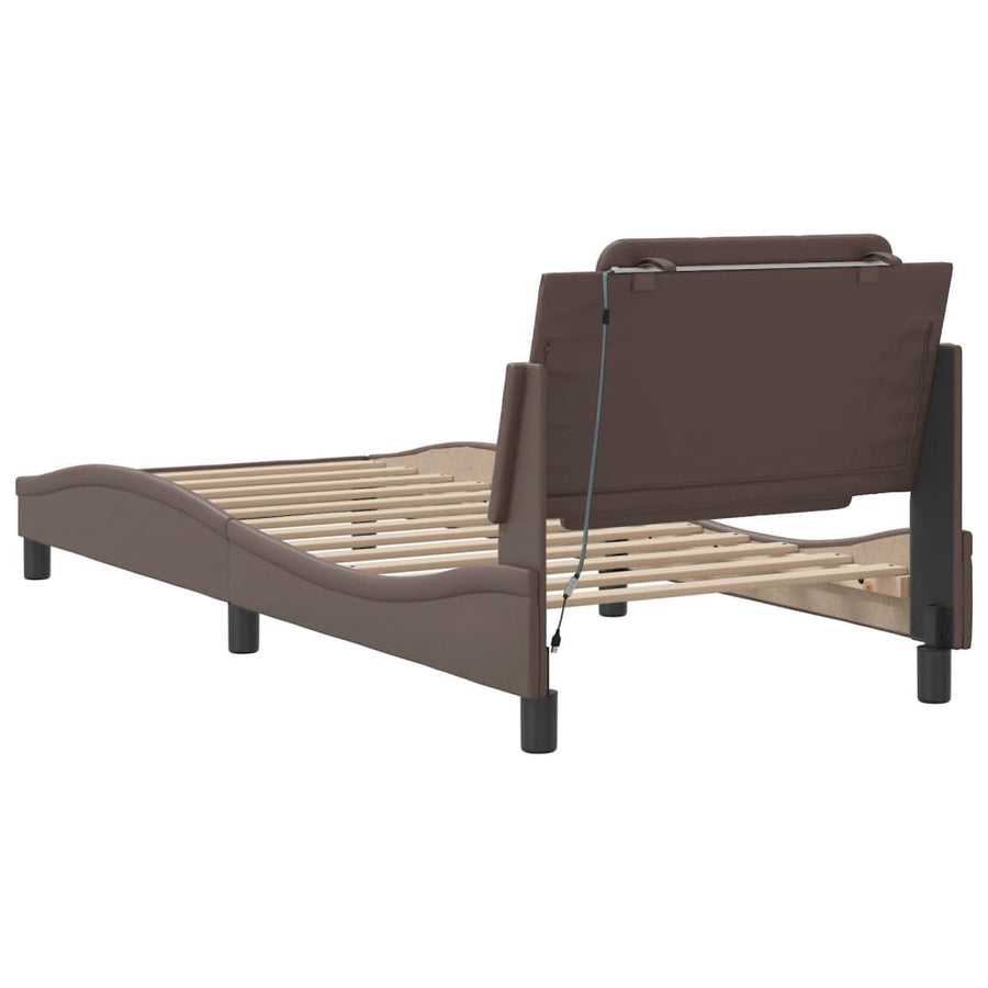 Bedframe met LED-verlichting kunstleer bruin 80x200 cm