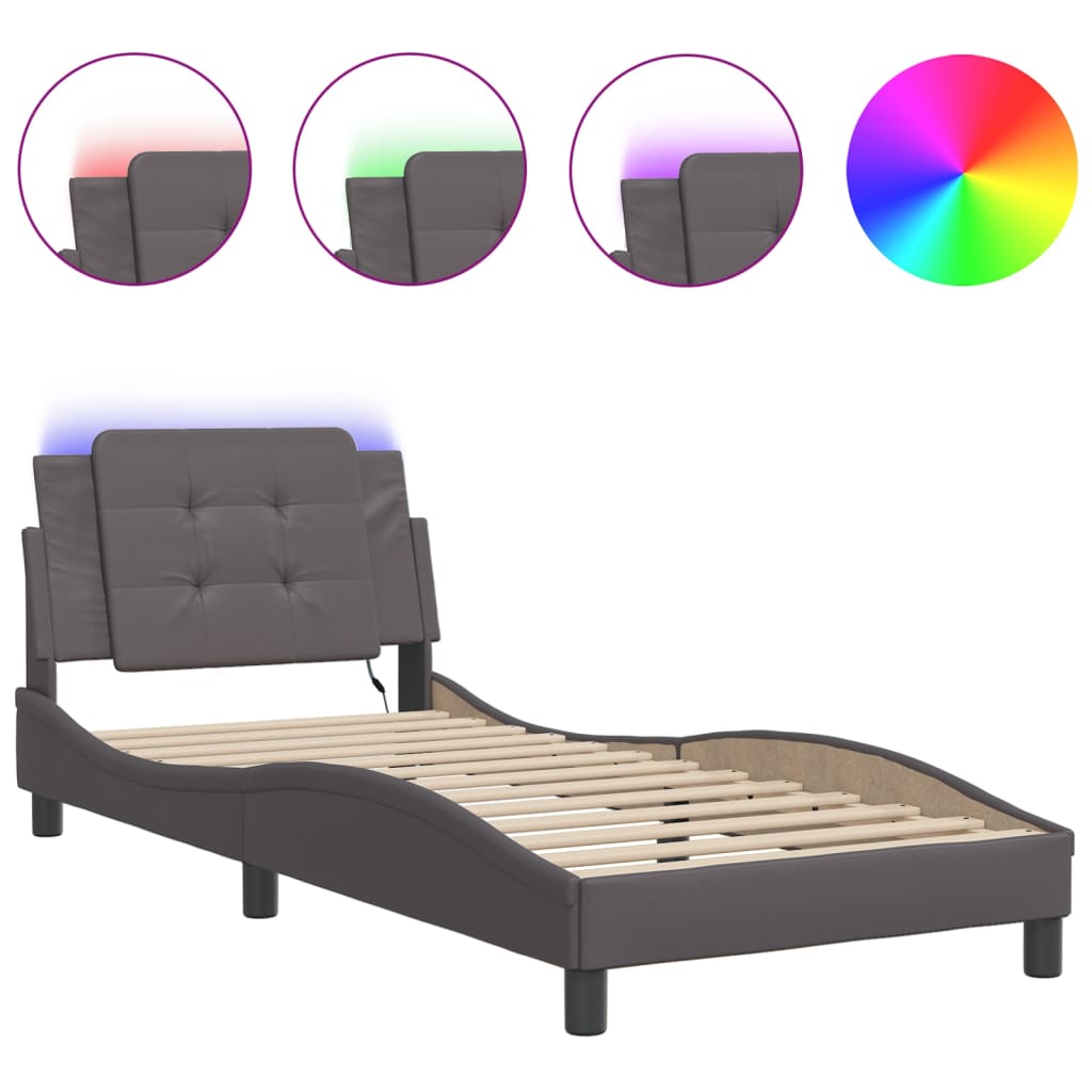 Bedframe met LED-verlichting kunstleer grijs 80x200 cm
