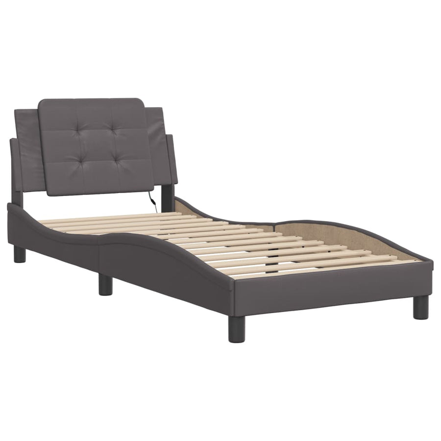 Bedframe met LED-verlichting kunstleer grijs 80x200 cm