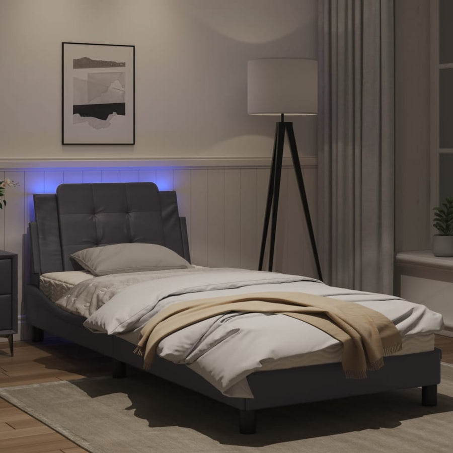 Bedframe met LED-verlichting kunstleer grijs 80x200 cm