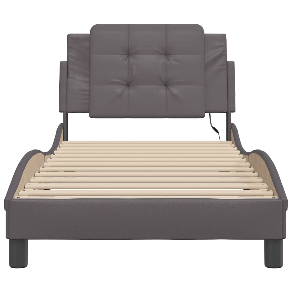 Bedframe met LED-verlichting kunstleer grijs 80x200 cm