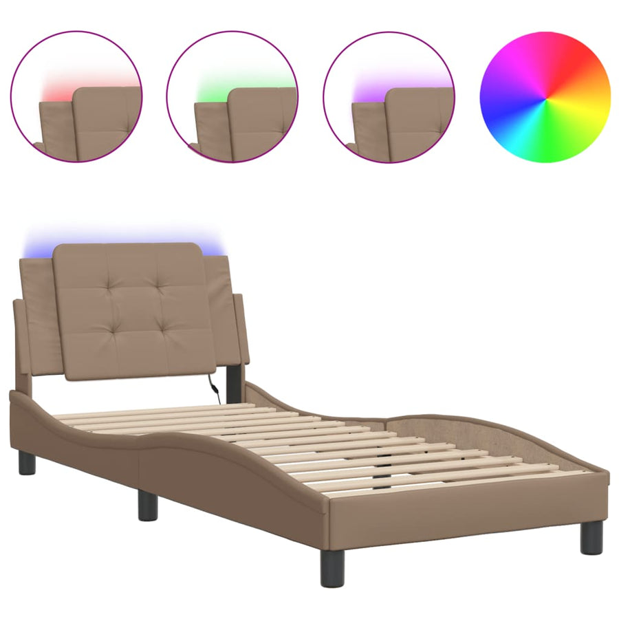 Bedframe met LED-verlichting kunstleer cappuccino 80x200 cm