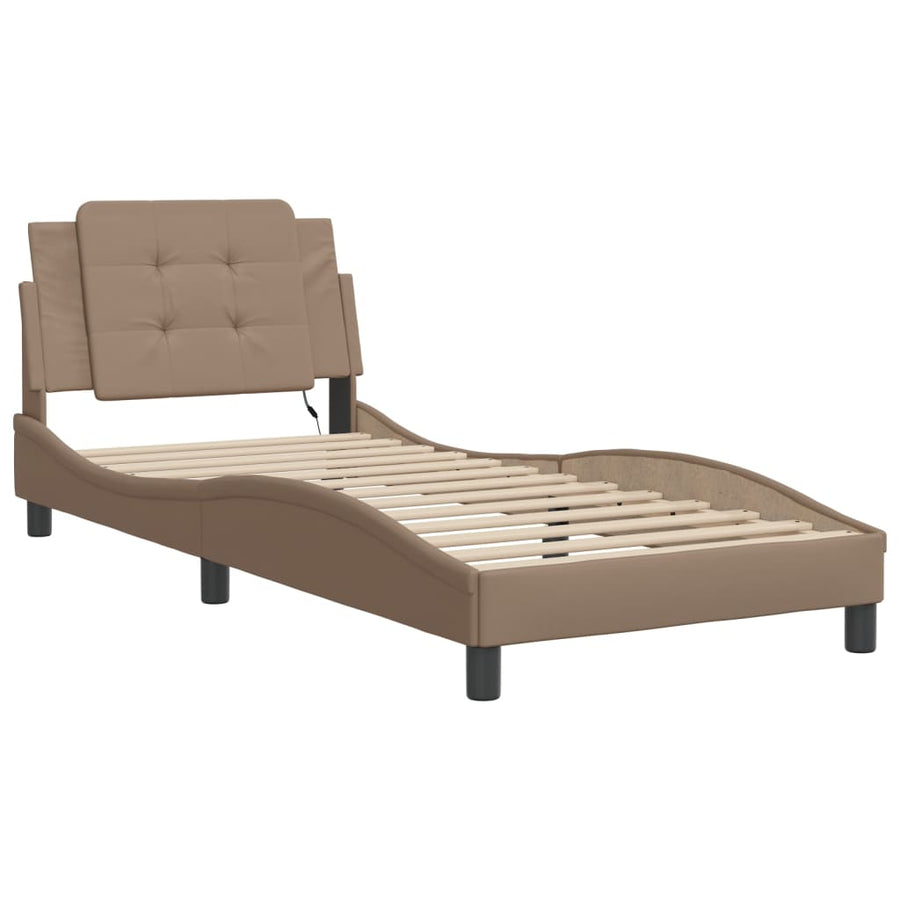 Bedframe met LED-verlichting kunstleer cappuccino 80x200 cm