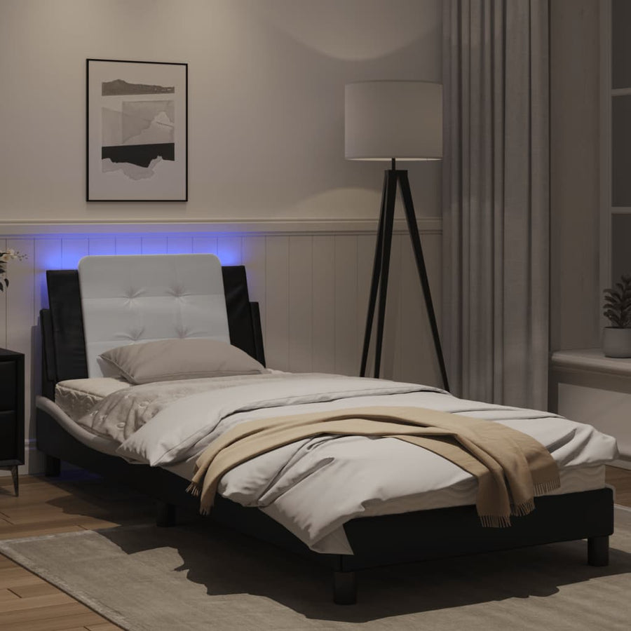 Bedframe met LED-verlichting kunstleer zwart en wit 80x200 cm
