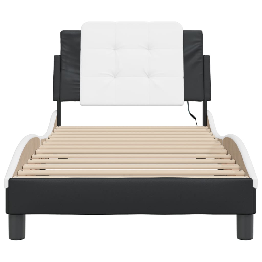 Bedframe met LED-verlichting kunstleer zwart en wit 80x200 cm