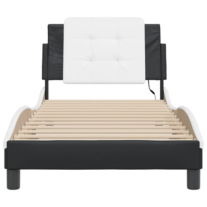 Bedframe met LED-verlichting kunstleer zwart en wit 80x200 cm