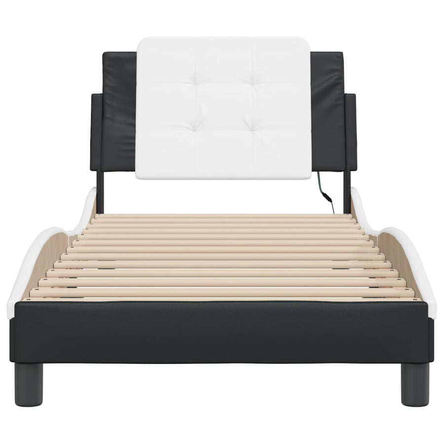 Bedframe met LED-verlichting kunstleer zwart en wit 80x200 cm