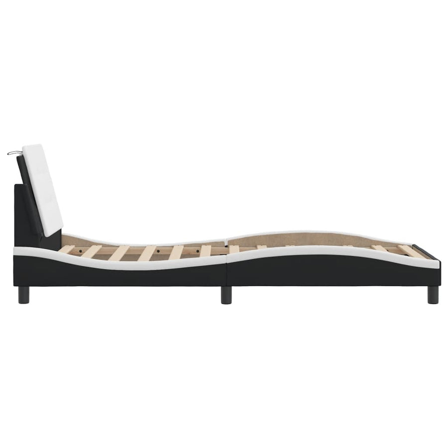 Bedframe met LED-verlichting kunstleer zwart en wit 80x200 cm