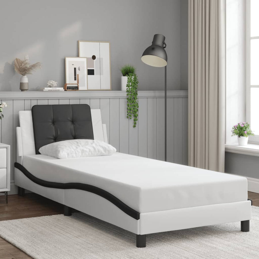 Bedframe Met Led-Verlichting Kunstleer 80 x 200 cm Wit en zwart
