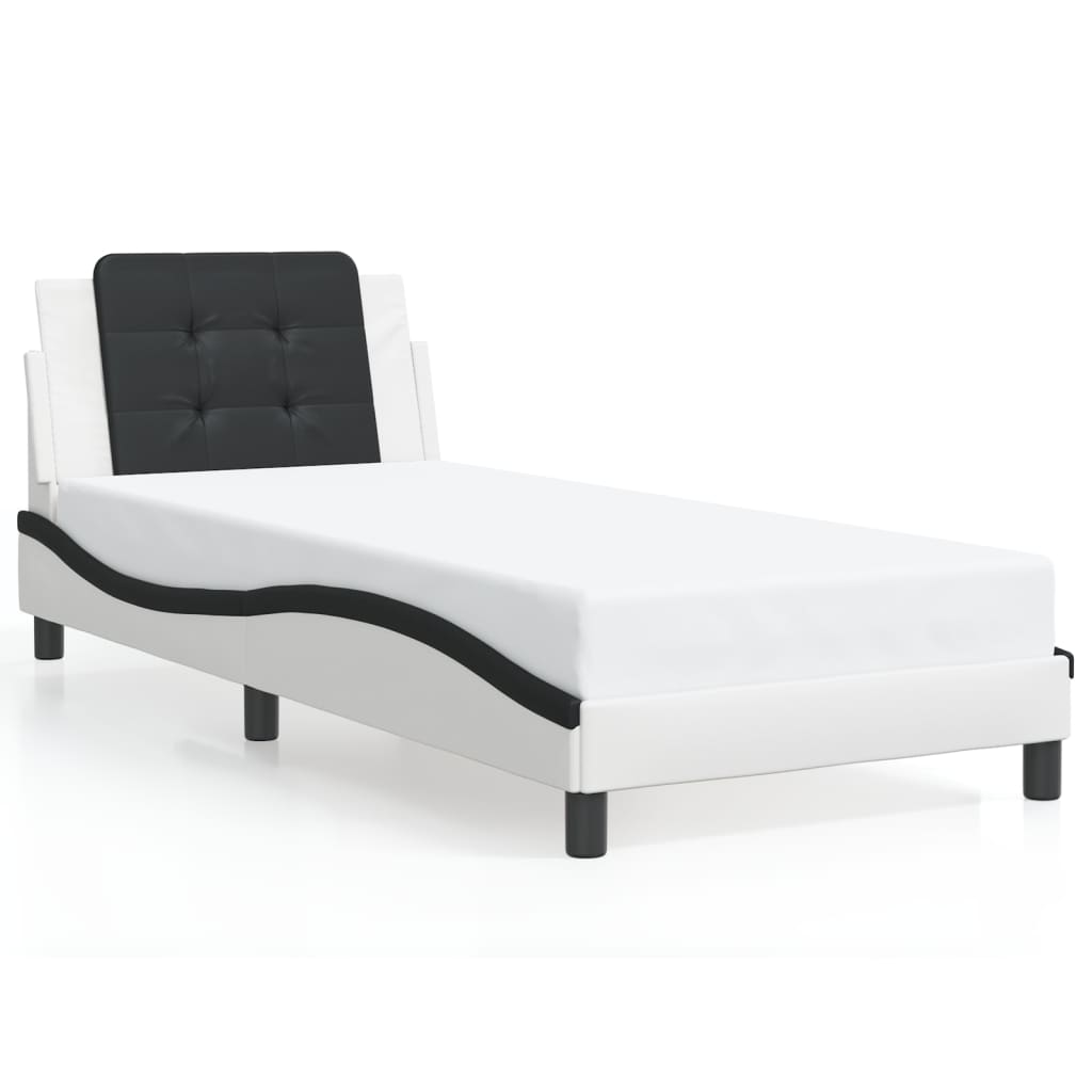 Bedframe Met Led-Verlichting Kunstleer 80 x 200 cm Wit en zwart