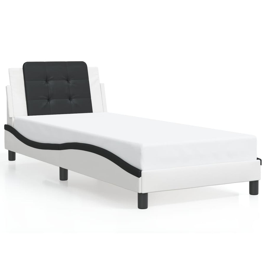 Bedframe Met Led-Verlichting Kunstleer 80 x 200 cm Wit en zwart