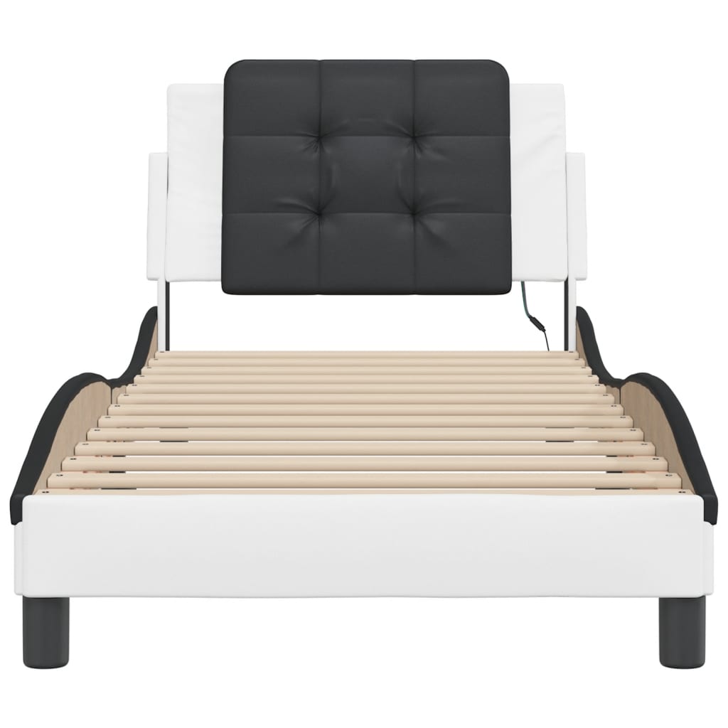 Bedframe Met Led-Verlichting Kunstleer 80 x 200 cm Wit en zwart