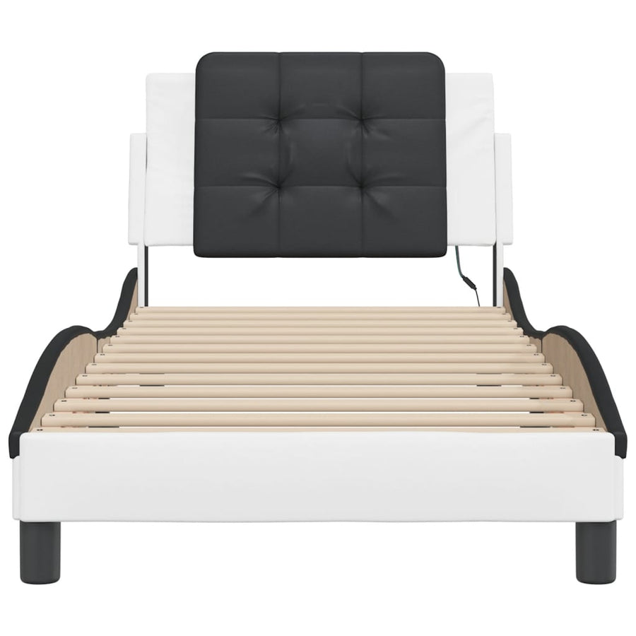 Bedframe Met Led-Verlichting Kunstleer 80 x 200 cm Wit en zwart