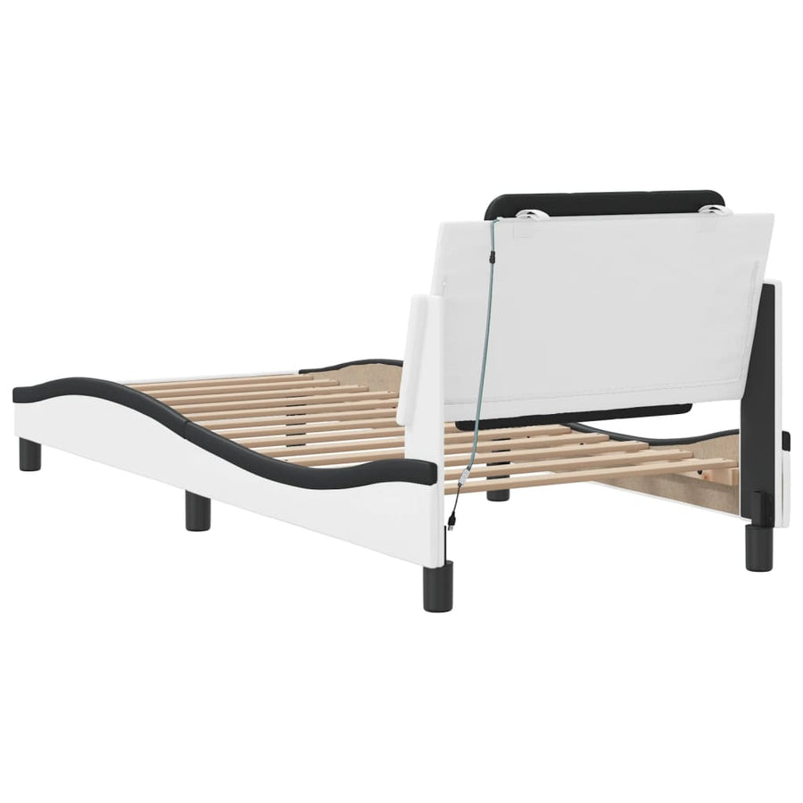 Bedframe Met Led-Verlichting Kunstleer 80 x 200 cm Wit en zwart