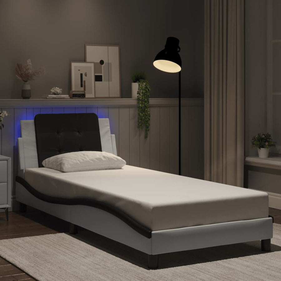 Bedframe Met Led-Verlichting Kunstleer 80 x 200 cm Wit en zwart