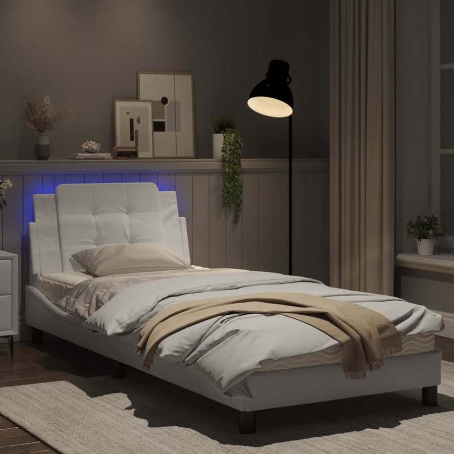 Bedframe met LED-verlichting kunstleer wit 90x190 cm