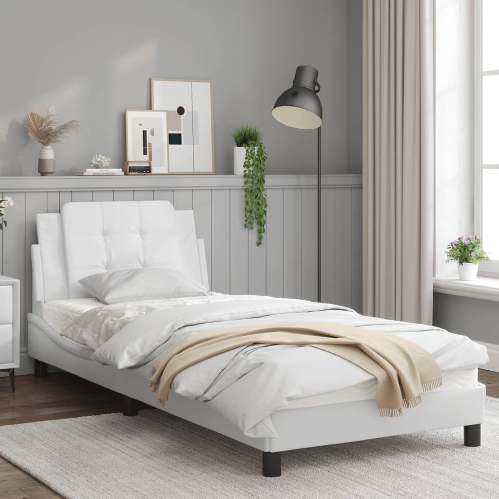 Bedframe met LED-verlichting kunstleer wit 90x190 cm