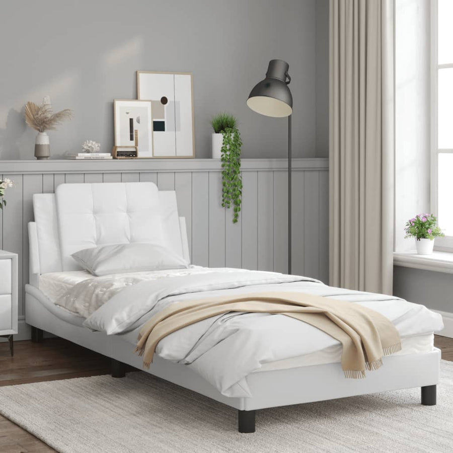 Bedframe met LED-verlichting kunstleer wit 90x190 cm