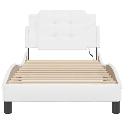 Bedframe met LED-verlichting kunstleer wit 90x190 cm