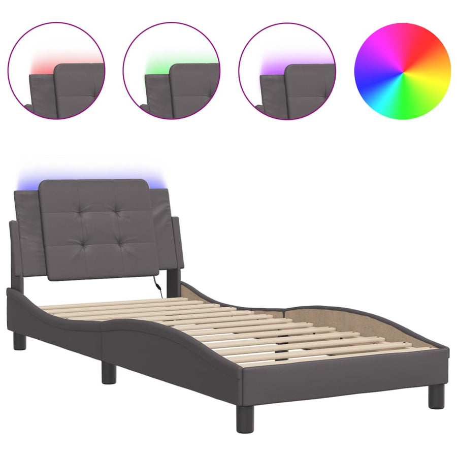 Bedframe met LED-verlichting kunstleer grijs 90x190 cm