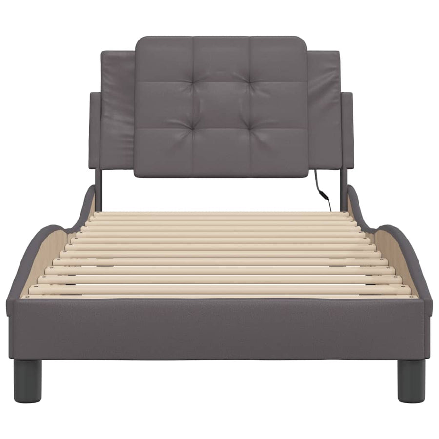 Bedframe met LED-verlichting kunstleer grijs 90x190 cm