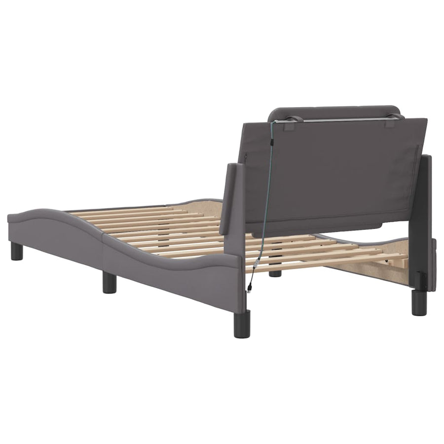 Bedframe met LED-verlichting kunstleer grijs 90x190 cm
