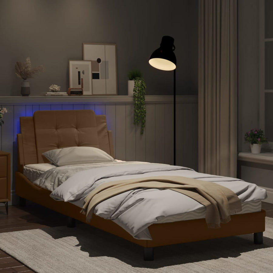 Bedframe met LED-verlichting kunstleer cappuccino 90x190 cm