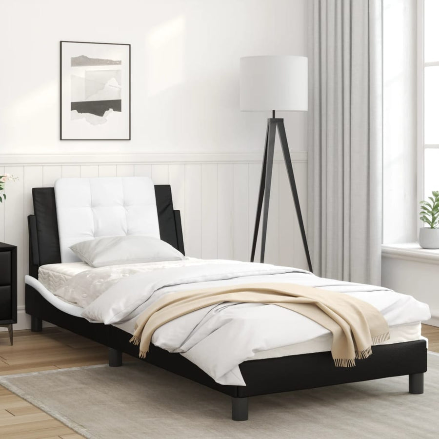 Bedframe met LED-verlichting kunstleer zwart en wit 90x190 cm