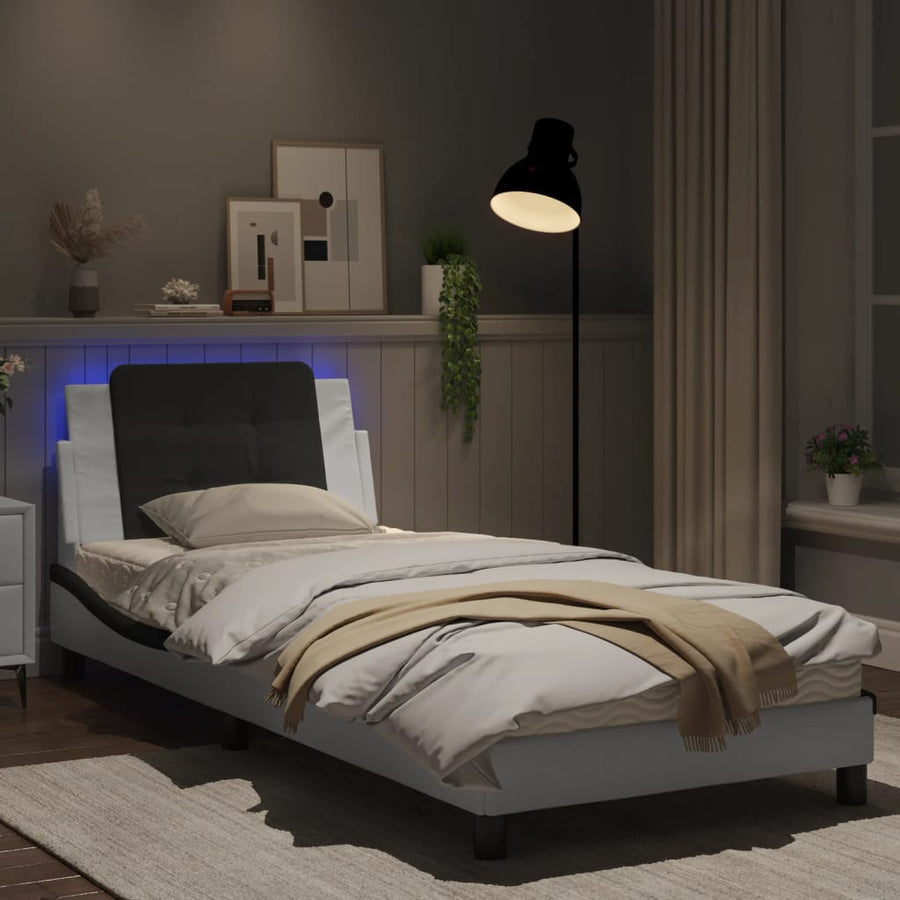 Bedframe met LED-verlichting kunstleer wit en zwart 90x190 cm