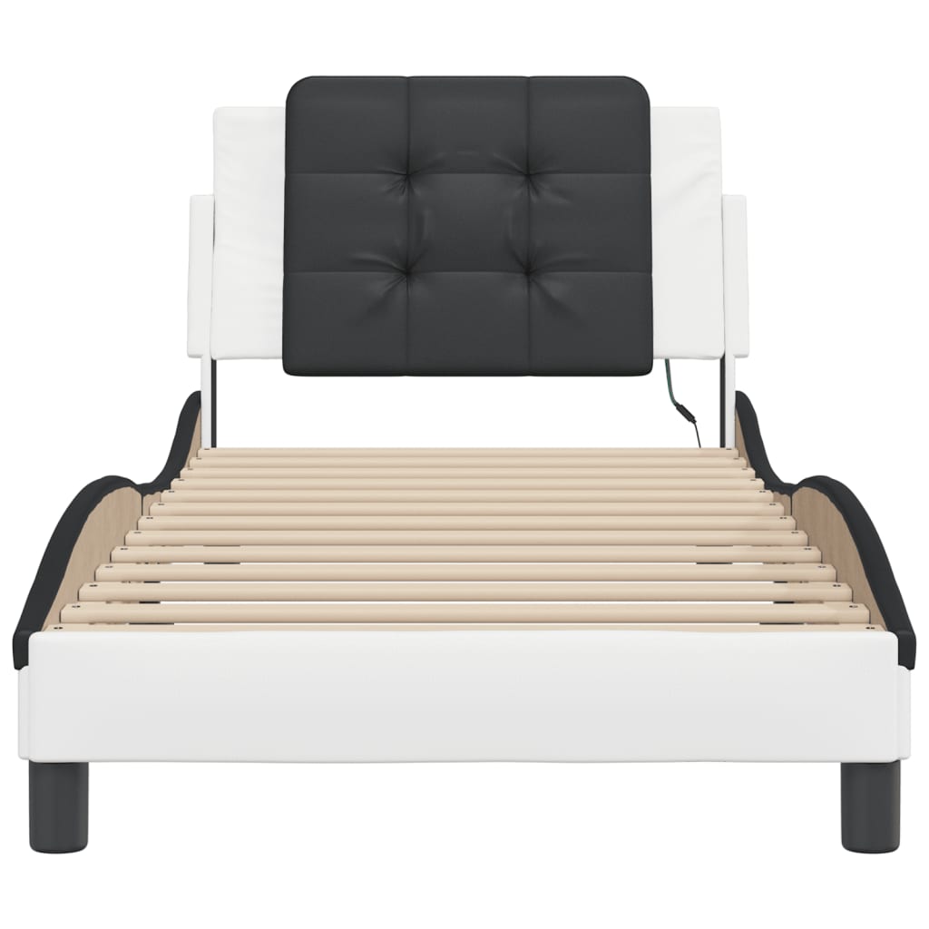 Bedframe met LED-verlichting kunstleer wit en zwart 90x190 cm