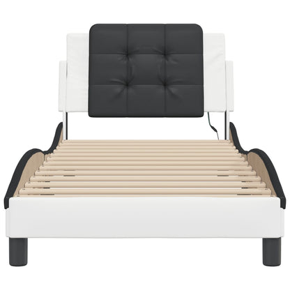 Bedframe met LED-verlichting kunstleer wit en zwart 90x190 cm