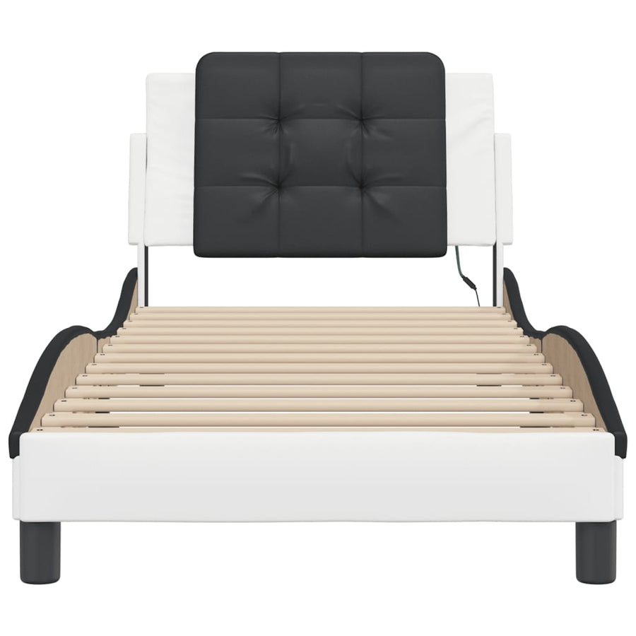 Bedframe met LED-verlichting kunstleer wit en zwart 90x190 cm
