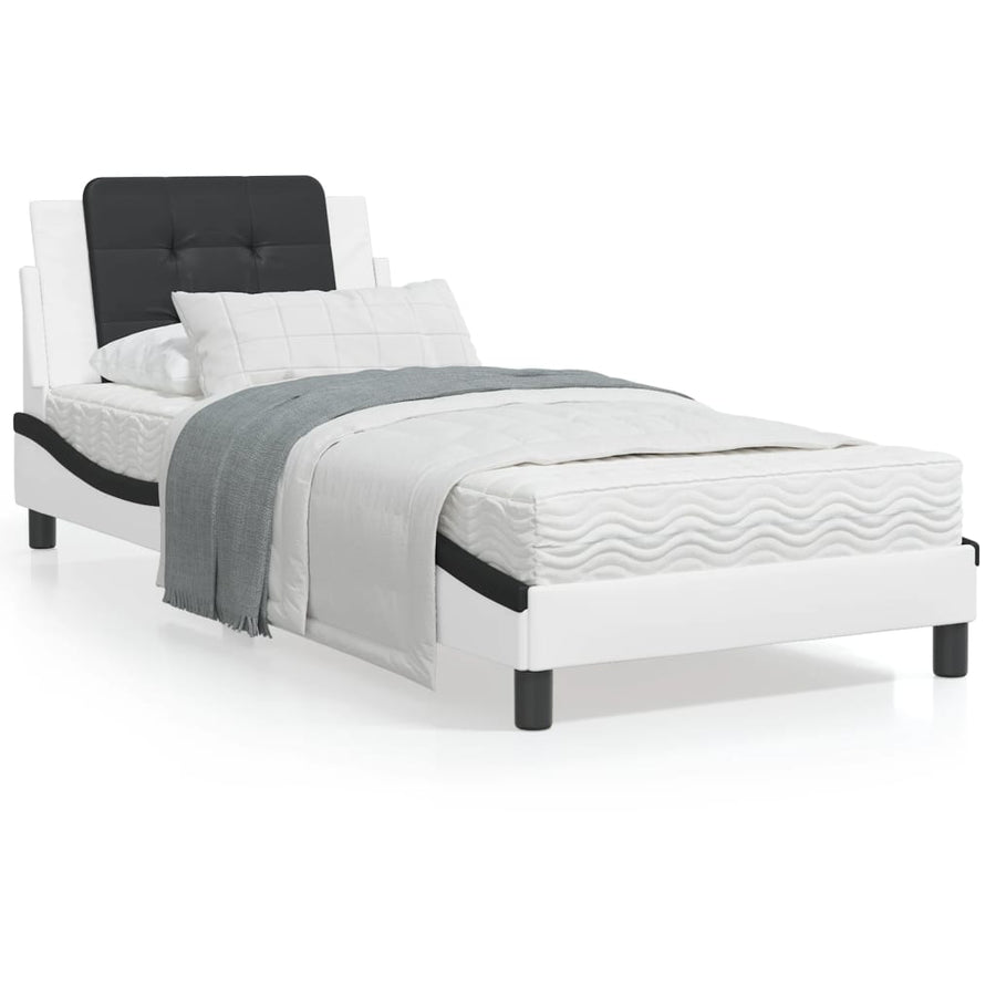Bedframe met LED-verlichting kunstleer wit en zwart 90x190 cm