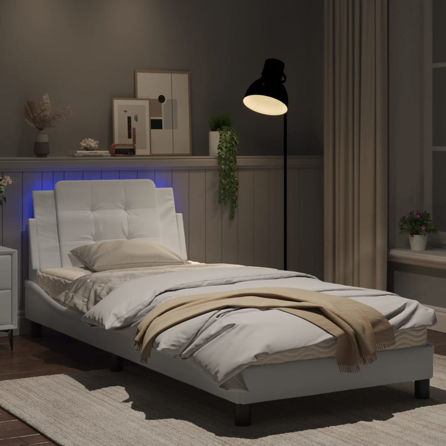 Bedframe met LED-verlichting kunstleer wit 90x200 cm