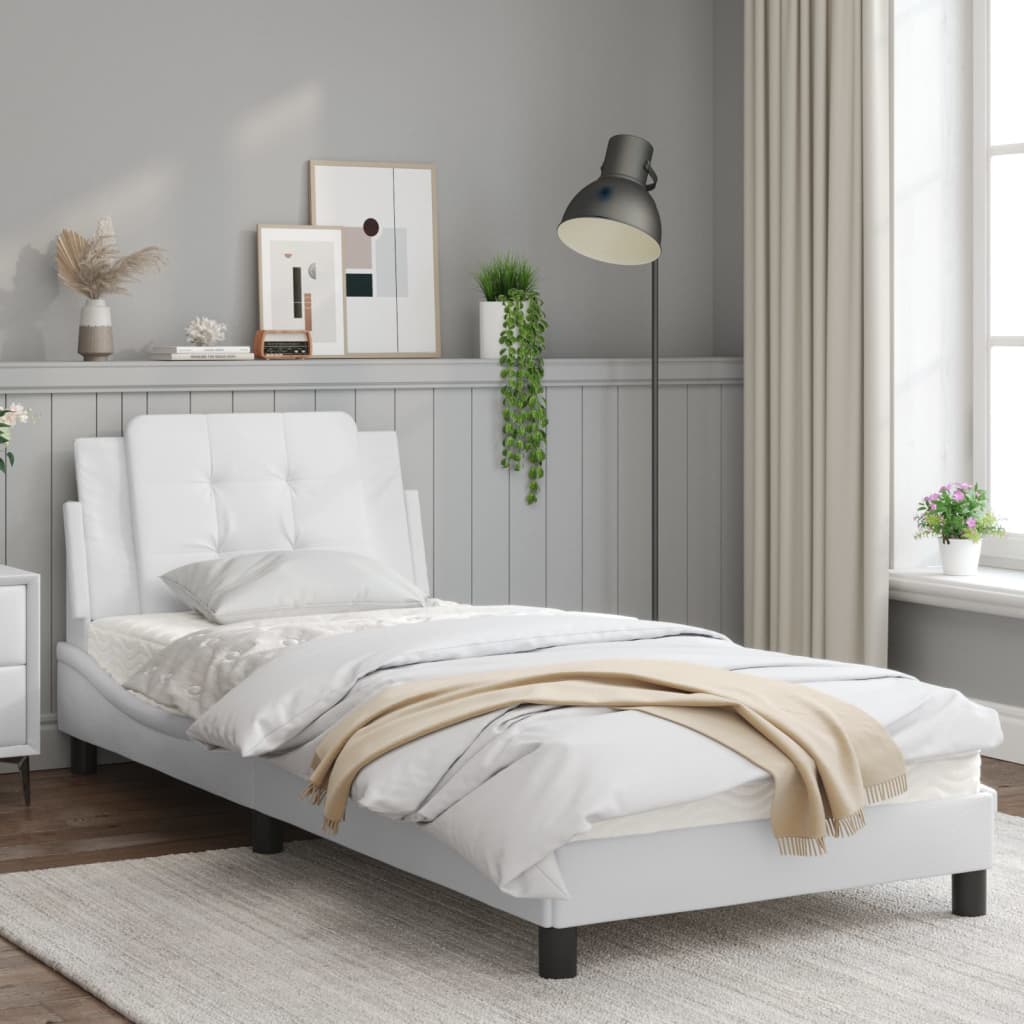 Bedframe met LED-verlichting kunstleer wit 90x200 cm